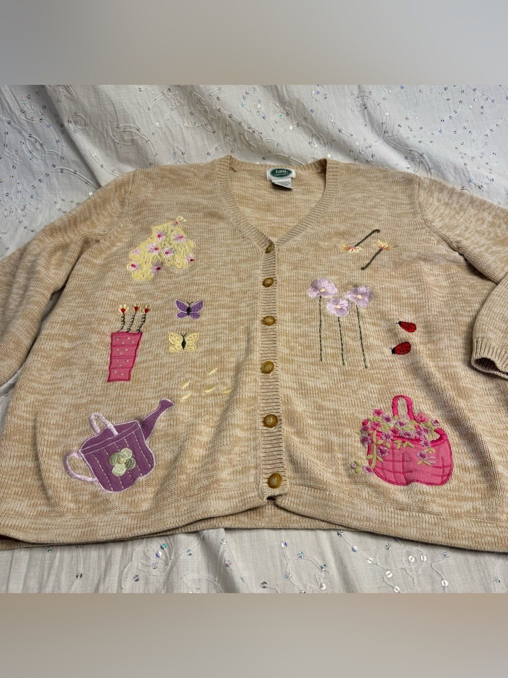 Vintage Tabi Gardener Theme Cotton Cardigan Grandmacore Cottagecore 1X - Picture 2 of 6